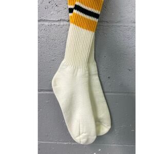Vintage 1970s Deadstock Color Block Tube Socks Black Gold Adult Striped